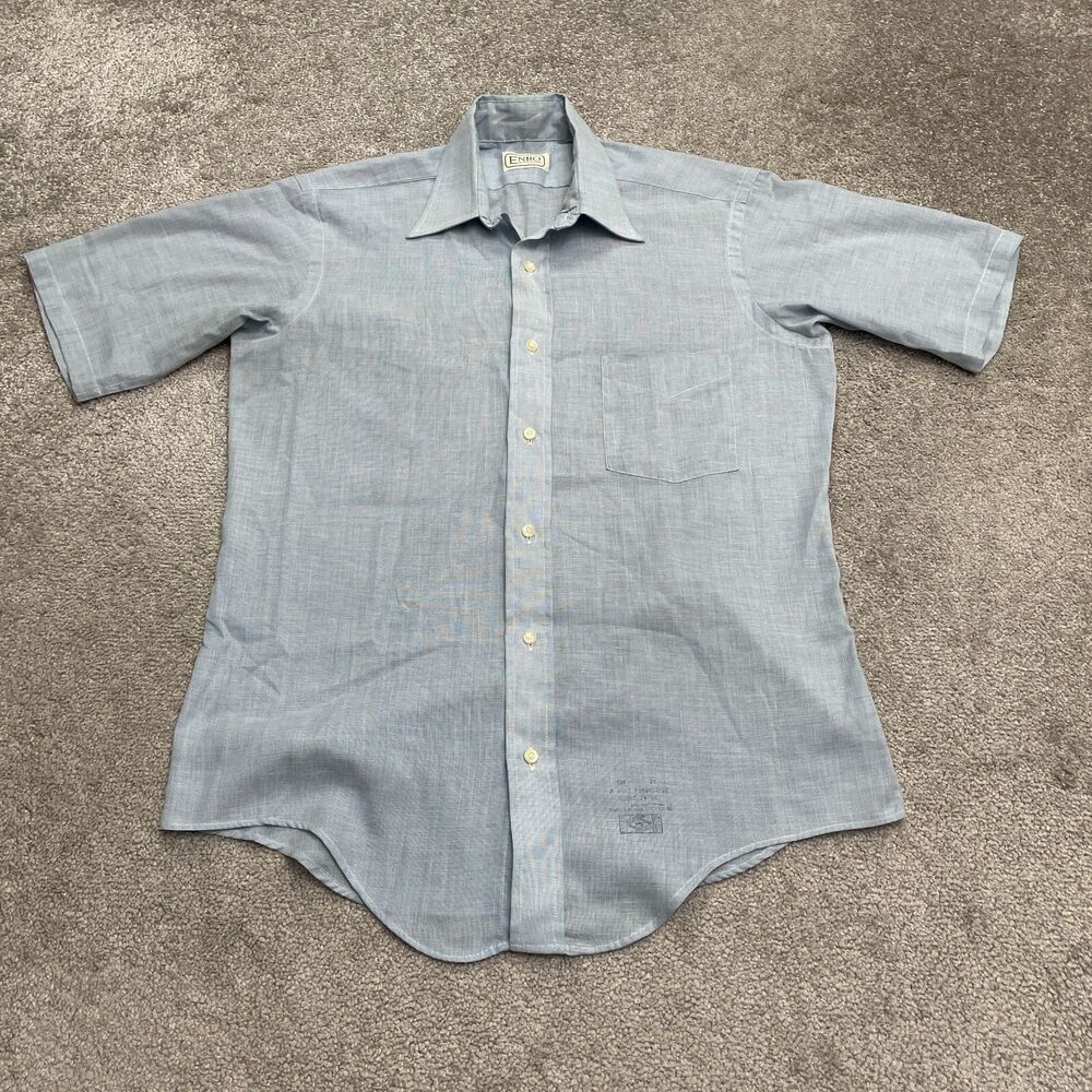 Enro Vintage Button Down Shirt Mens Large 15.5 Blue Short Sleeve Classic Work